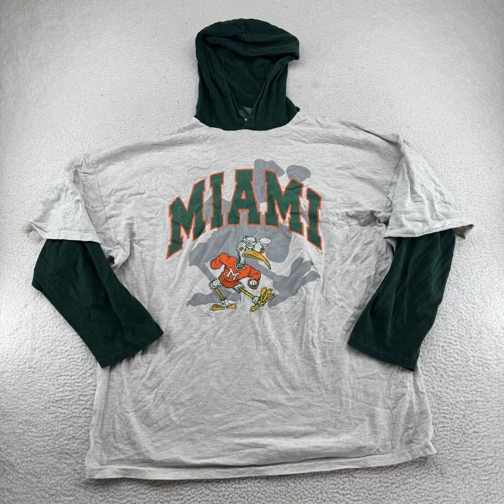 Vintage Miami Hurricanes Shirt Hoodie Mens 2XL Gray Lightweight USA Made Mascot